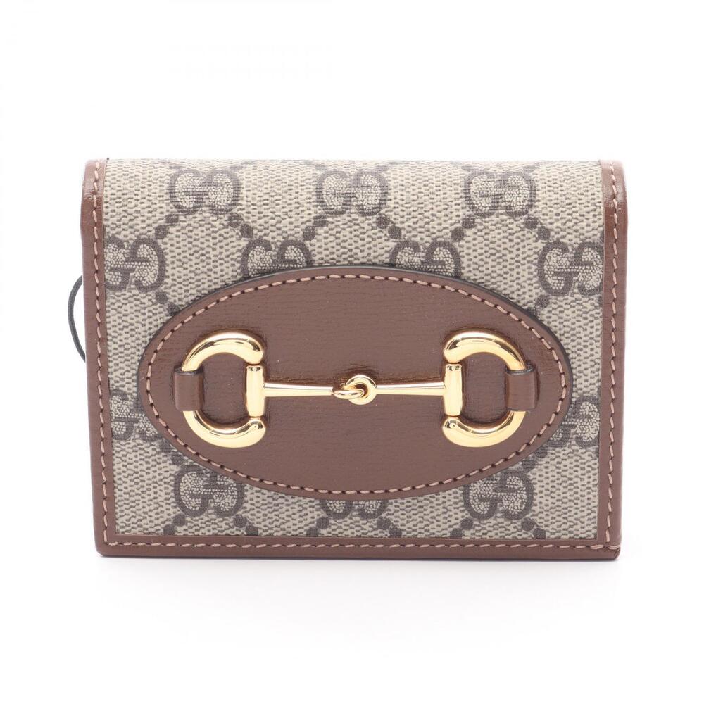 Gucci Horsebit GG Supreme Bifold Wallet Leather Beige Brown